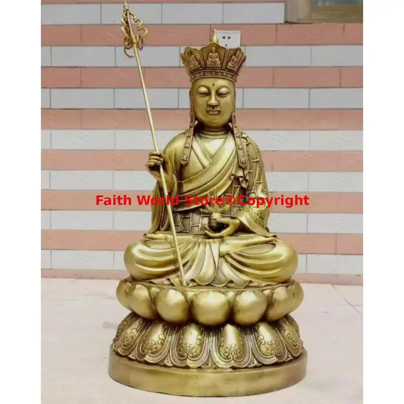 50cm large handmade COPPER sculpture ksitigarbha bodhisattva figure of the Buddha expel demons Ensuring safety Taoist Buddhism