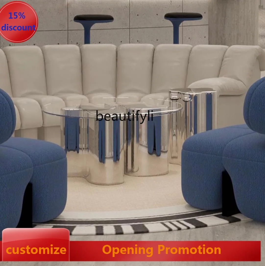 

Stainless steel silver irregular coffee table tempered special-shaped tree root coffee table living room simple sofa table G121