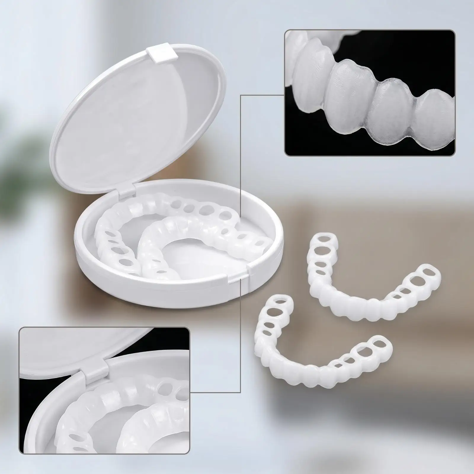 Silicone Dental Adjustment Device Mouthpiece Trays for Upper Lower Teeth with Case for Temporary Party Novelty Wear