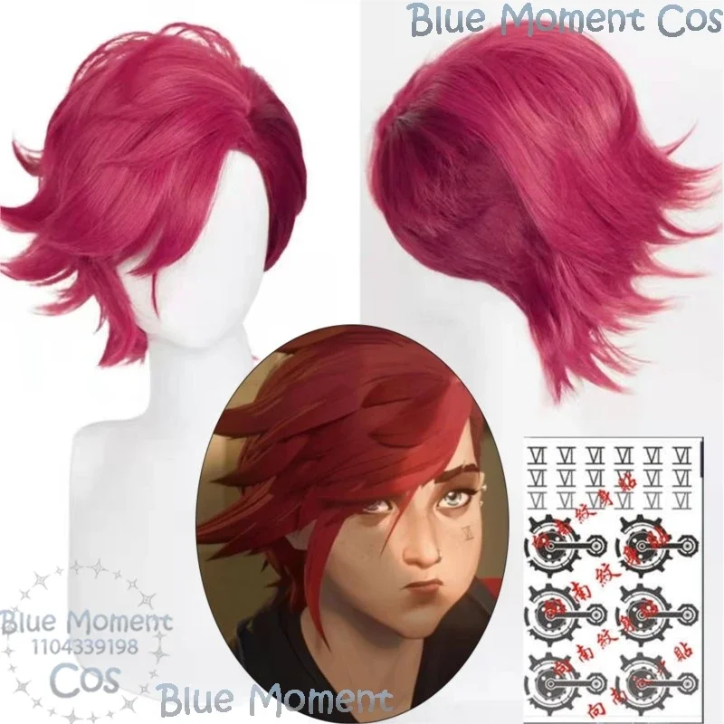 

КосплейVi аниме Arcane игра League Of Legends косплей костюм красный парик татуировка наклейка для женщин и девочек Хэллоуин вечерние ролевая игра Cos Cus