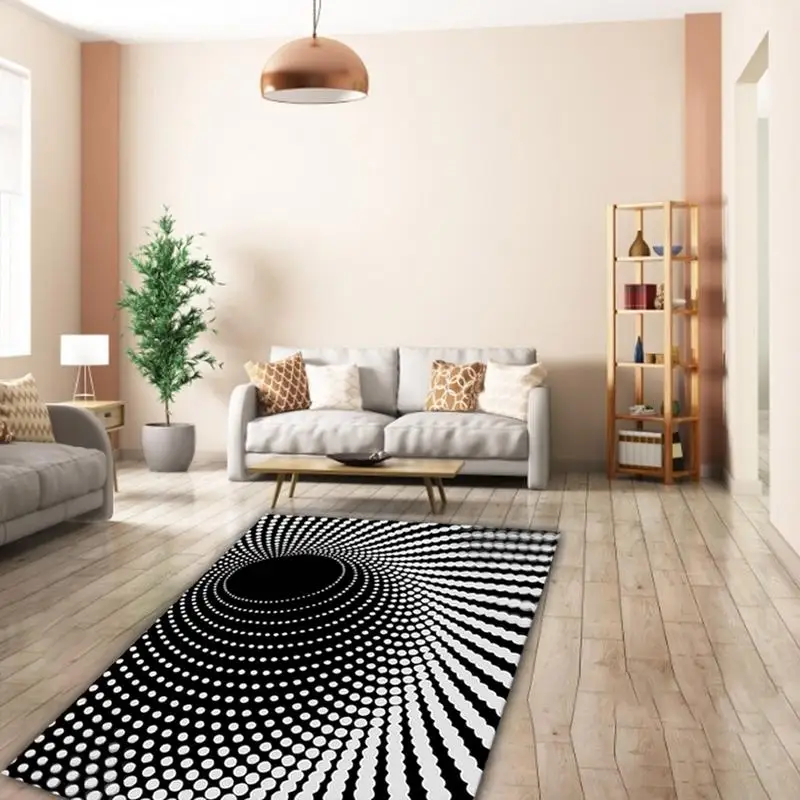 3D Illusion Floor Mat Geometric Spiral Rectangle Creative Carpet Rug For Living Room Bedroom Home Decorative Accessories