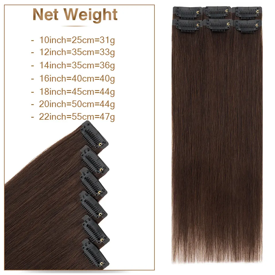 TESS Seamless Clip In Hair Extensions Real Human Hair 6Pcs Straight PU Weft Invisible Edge Highlights Clip Ins Hairpiece