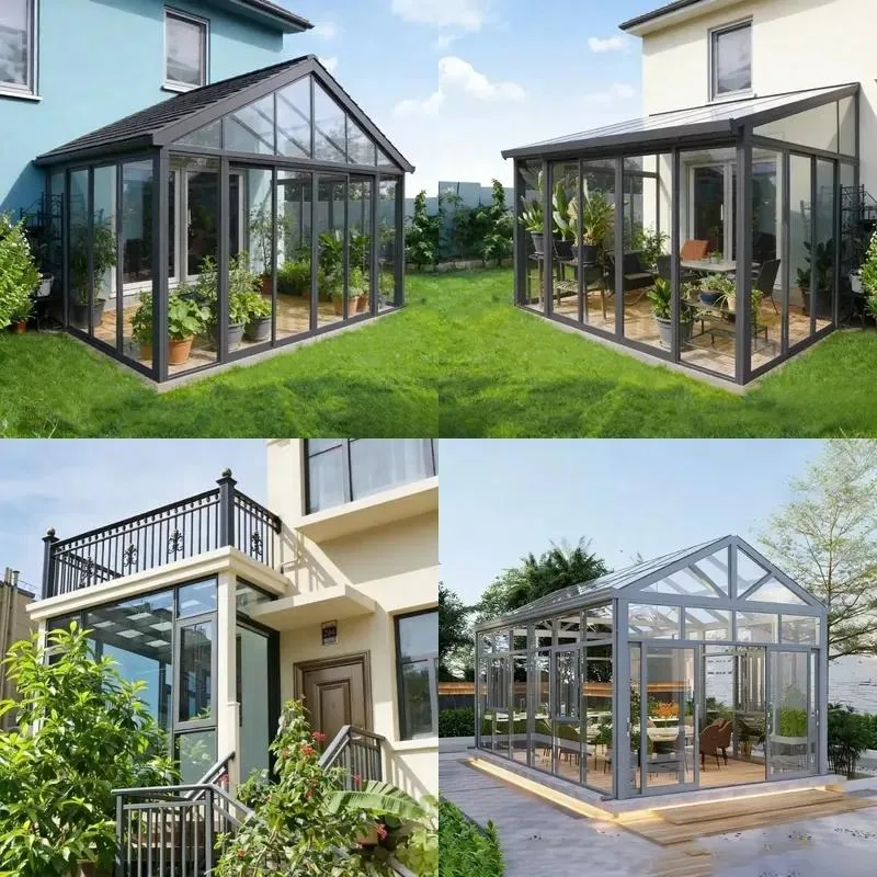 Modern Design Aluminum Sunroom Glass Greenhouse Retractable Waterproof Sloped Top Tempered Glass Outdoor Use