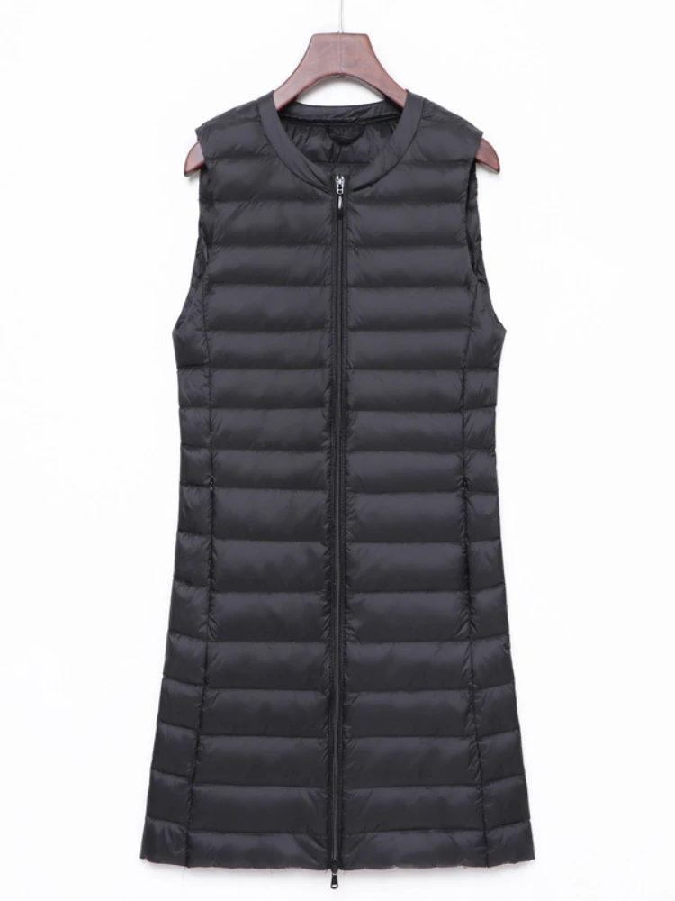 2025 Ultra Light Down Vest Women Long Vest Windproof Lightweight Warm Waistcoat Female Down Coat Long Slim Sleeveless Jacket