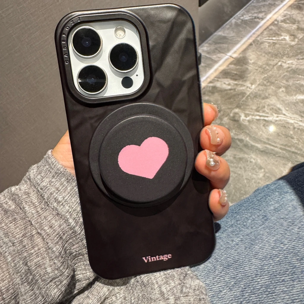 

Simple Wrinkled Pattern Matte Love With Holder Magnetic Wireless Charging Phone Cover Case for iPhone 16 15 14 13 12 Pro Max