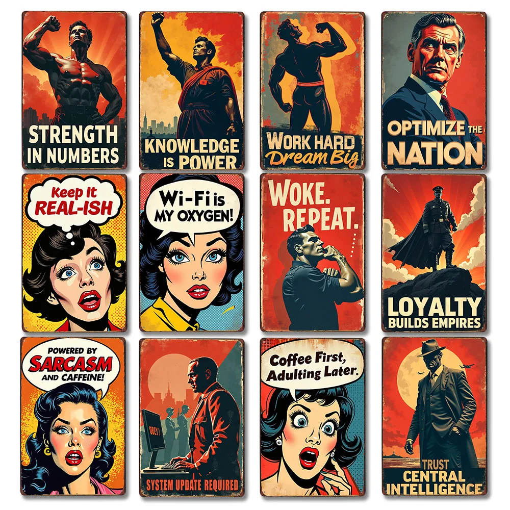 Humorous Slogans Vintage Metal Tin Wall Art Decor Living Room Retro Poster Bedroom Office Gym Decoration