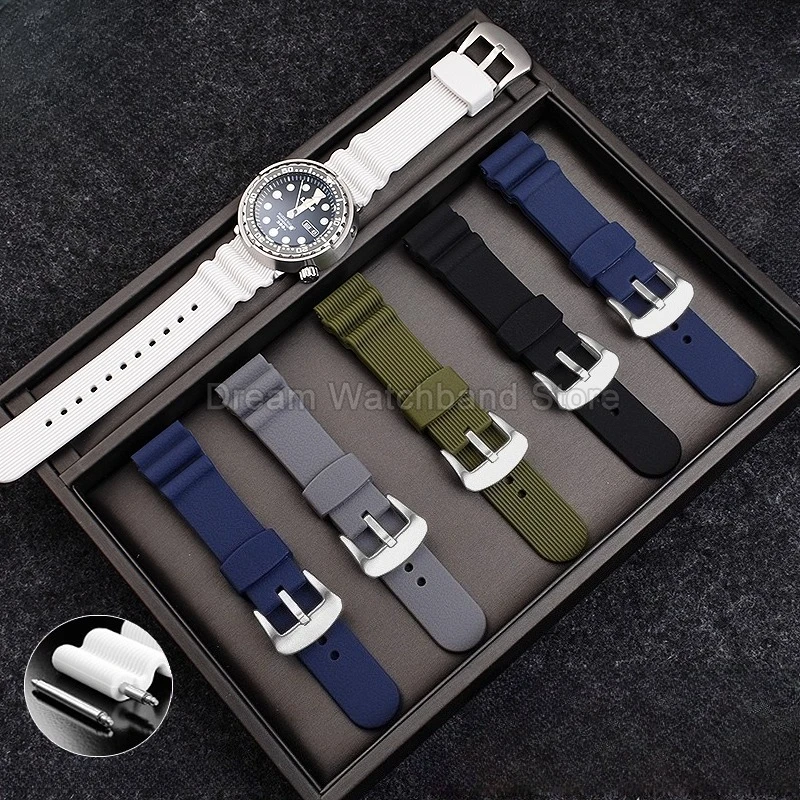 Stainless Buckle Special Interface Silicone Watch Strap 22mm for Seiko Tuna Can PROSPEX Soft Skin-Friendly Anti-Fade Breathable
