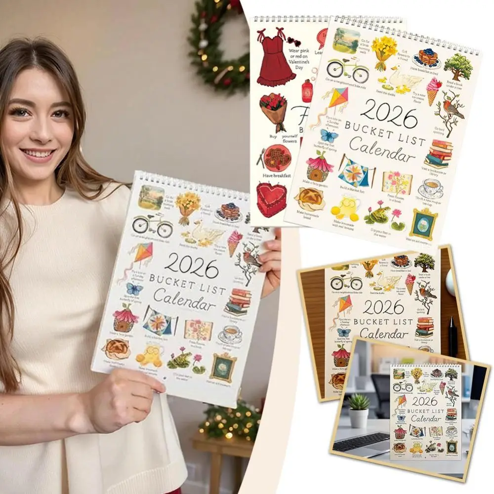 

Простой стиль, список ведер, календарь, заметки, планирование, мультяшный узор, настенный календарь 2026, красочный список желаний, настольный календарь, подарки