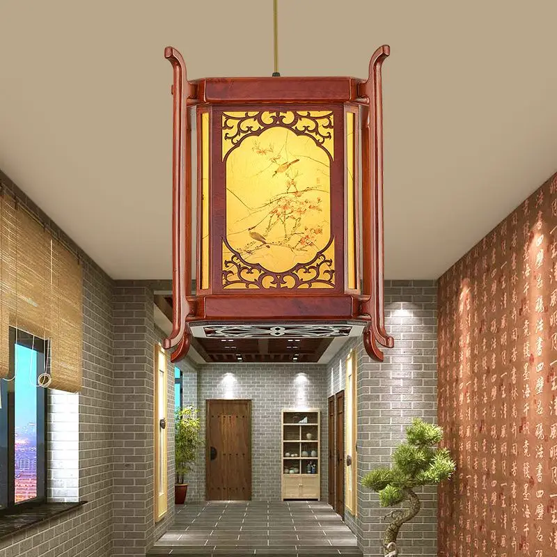 Vintage Chinese Pendant Light Decor Dining Room Lighting Fixture LED Living Room Bedroom Wood Hand Carved Lantern Hanging Lamps