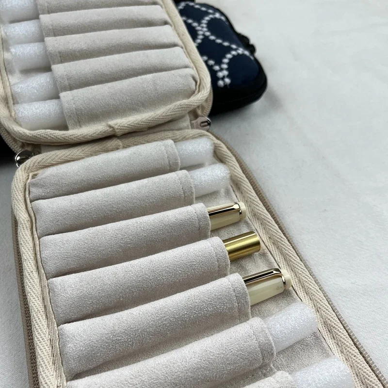 20 Holes - High-Quality Hand-Made Short-Size Pen Protection Blue Case Yellow Round Zipper Pocket (Pen Under 11CM)