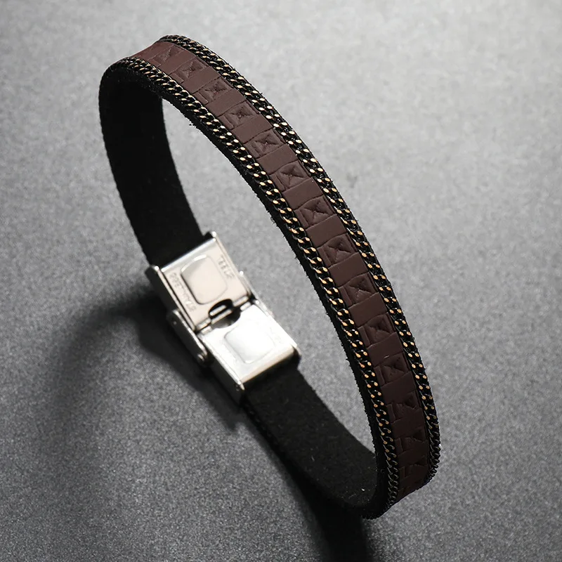 Punk Retro PU Leather Bracelet Men Fashion Stainless Steel Buckle Bracelets Luxury Jewelry Accessories
