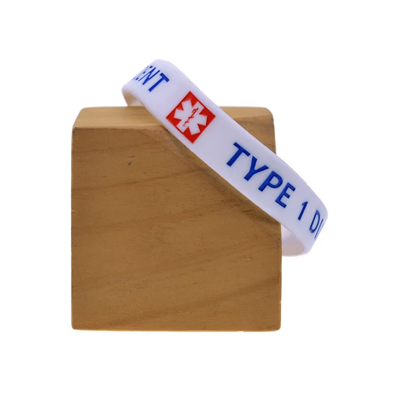 50 Stück Typ 1 Diabetiker, insulindependente Silikon-Gummi-Armbänder, medizinische ID-Armbänder, weiß – Detail 8