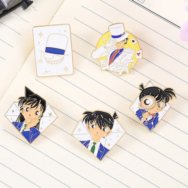 Anime giapponese Detective Conan smalto spille Cartoon Kudou Shinichi Mouri Ran spilla borsa risvolto distintivo gioielli regalo per bambini amici