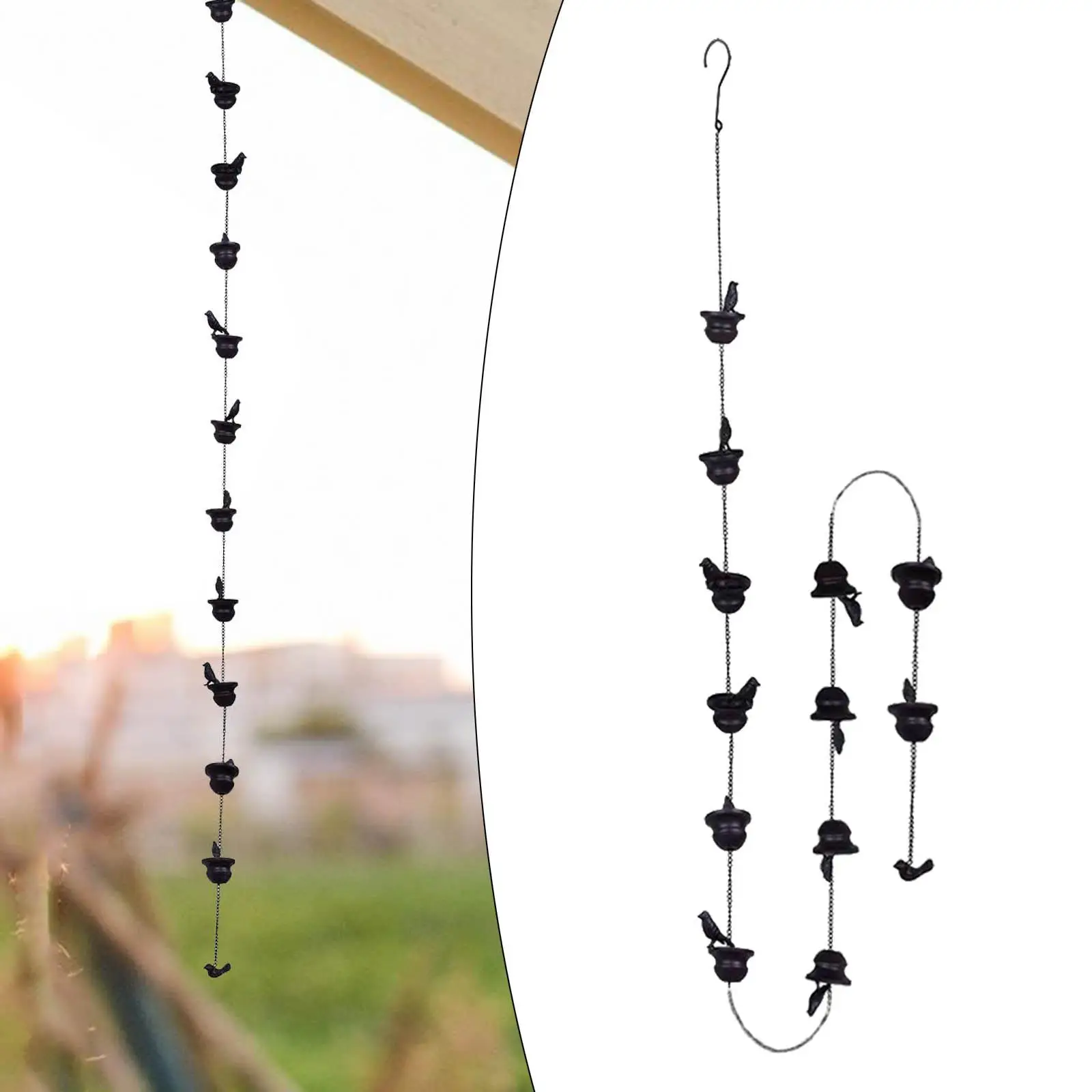 Metal Rain Chain Rain Catchers Chain with Rain Collectors Cups Traditional Birds