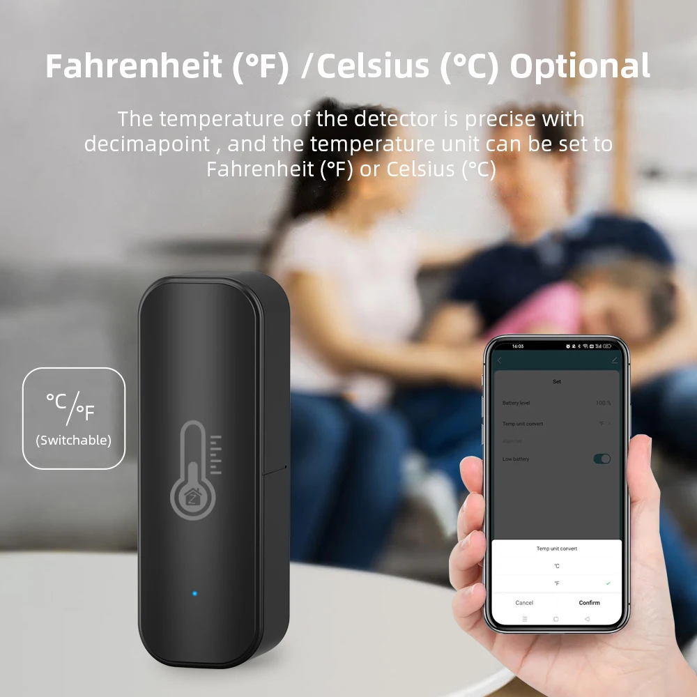ONENUO Tuya Zigbee Indoor Temperature and Humidity Sensor Battery Powered ZigBee Smart Home Security Work With Alexa Google Home