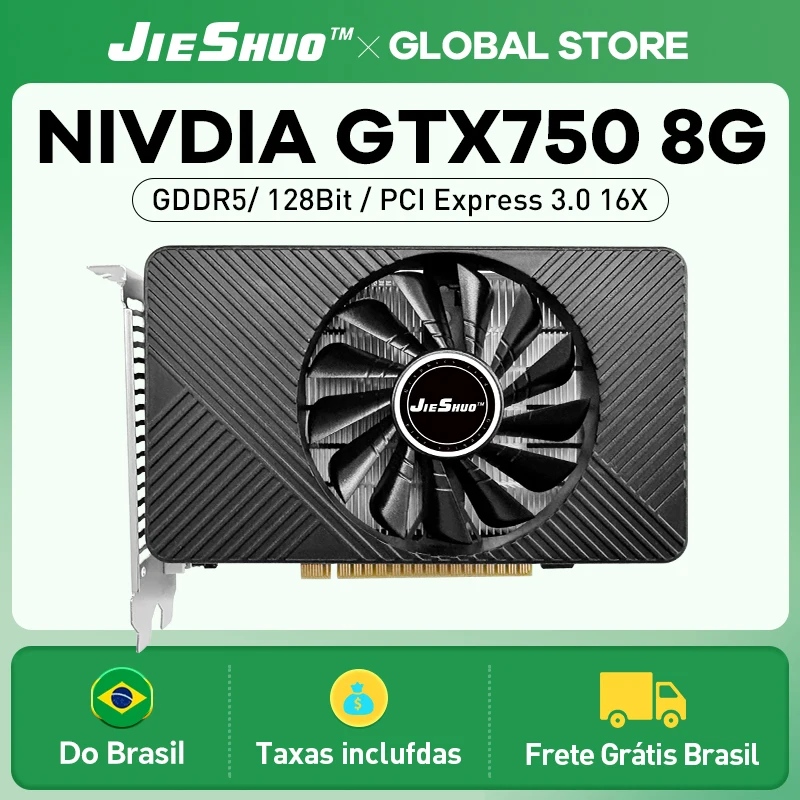 Jieshuo original gtx750 8g placa gráfica gddr5 memória placa de jogos de vídeo pcie3.0x16 dvi dp para computador desktop amd rx550 4g