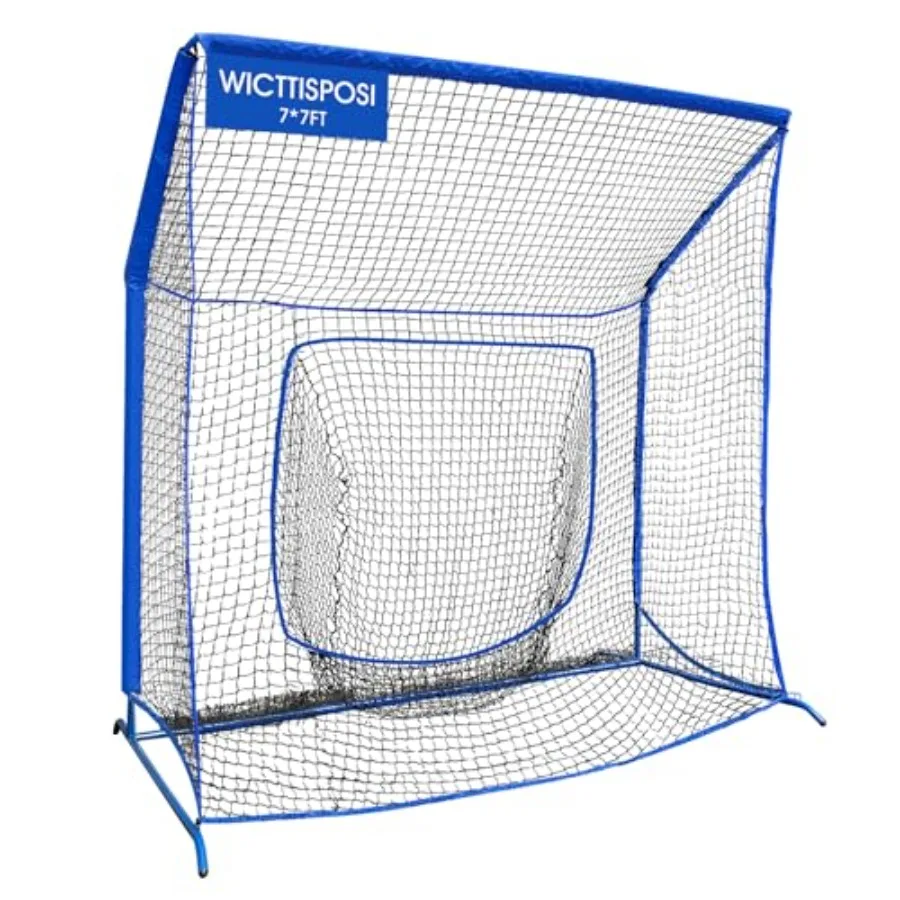 

Baseball Softball Net with Blocking System, 7x7ft Practice Cage Net for Batting/Pitching/Fielding, Metal Frame with Elevated Base and Storage Bag for Backyard Indoor Training