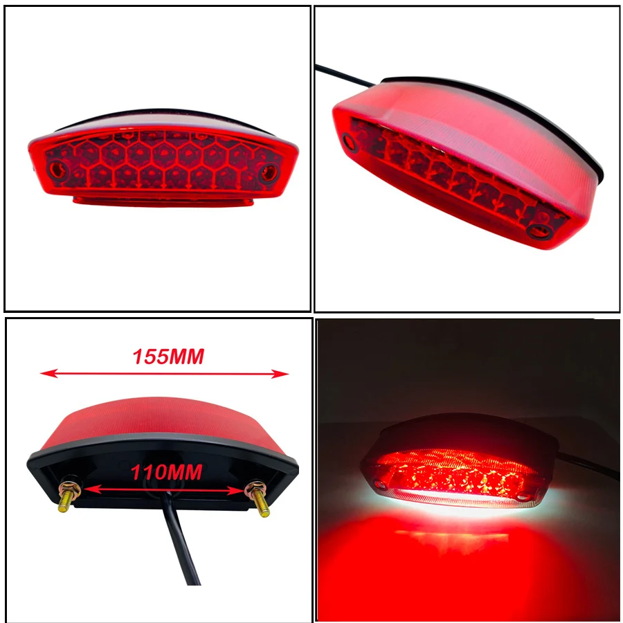 12V Motorcycle License Plate Light Red Tail Rear Light Brake Stop Lamp