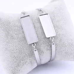 5個ステンレス鋼金属ブレスレットブランクフィット10 × 25ミリメートル長方形カボションベース設定diyカフブレスレットベゼル