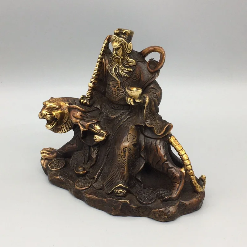 statue of Martial God of Wealth, Zhao Gongming, riding a tiger, home and shop offerings, bronze ornament for the