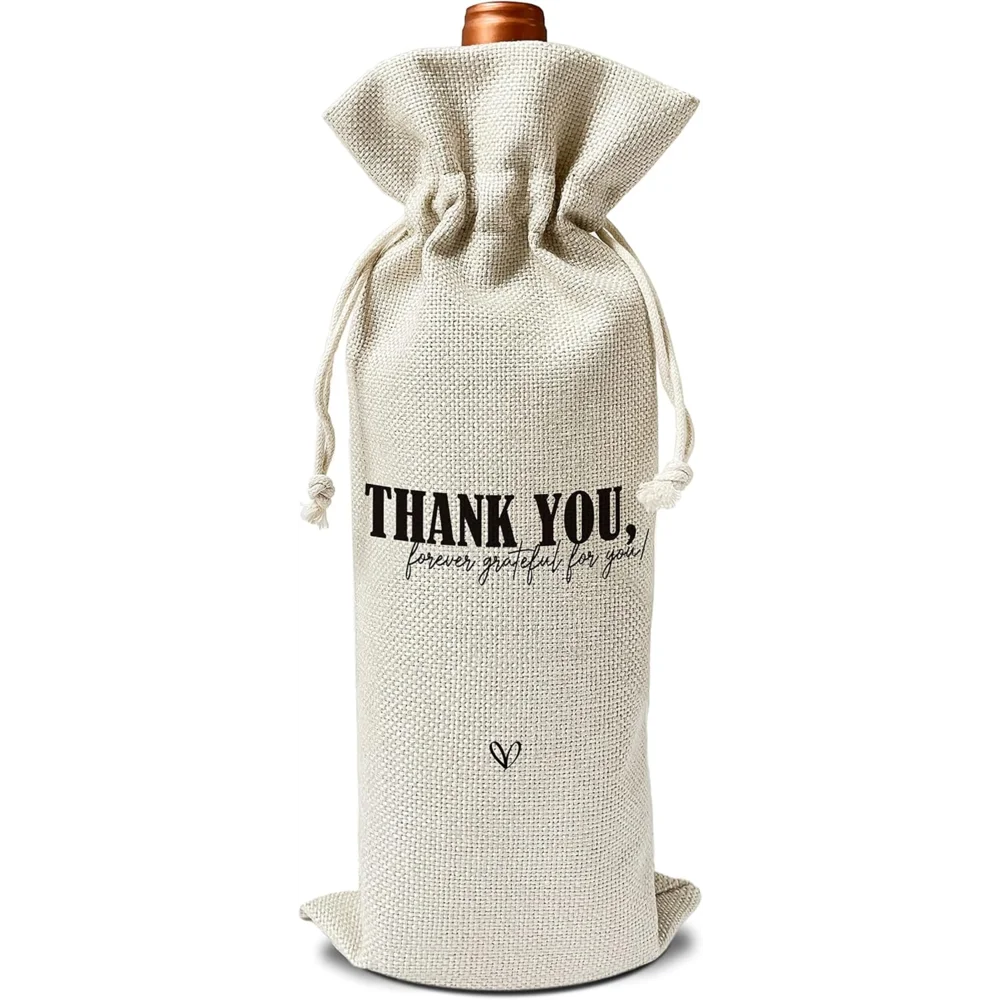 

1pcs Thank You Wine Gift Bag Reusable Burlap for Hostess Wedding & Housewarming Drawstring Party Supplies Wedding Decoration