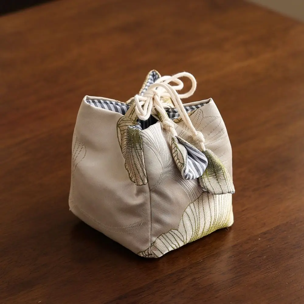 

Chinese Style Teacup Drawstring Cloth Pouch Print Portable Teaware Storage Bag Multifunctional Breakage-proof