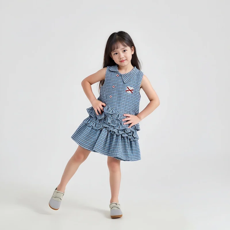 

Girls' Korean-style sleeveless dress, new summer model, sweet patchwork lace tank dress for baby girls