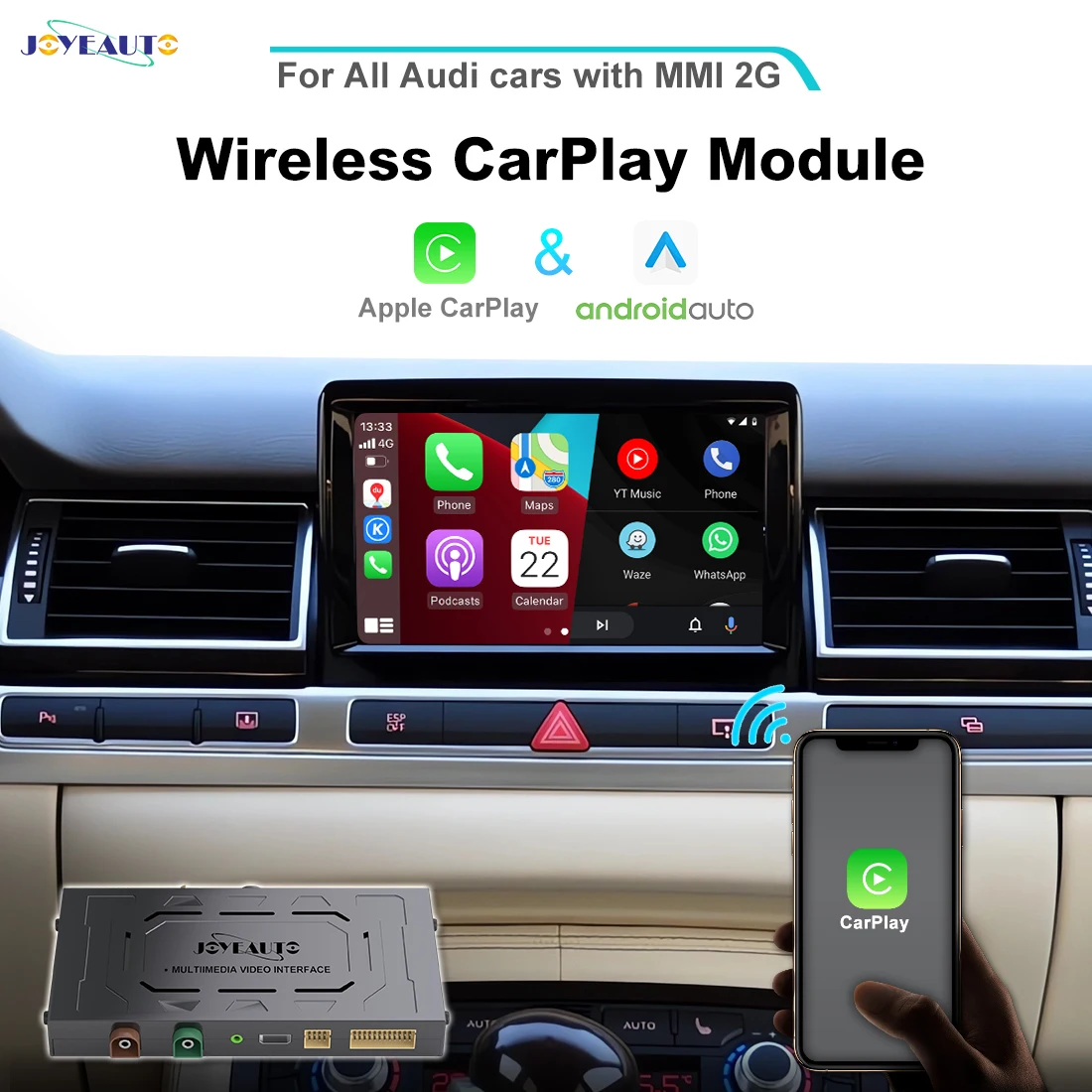 Joyeauto kabelloses apfel carplay für audi a4 b8 a6 c6 mmi 2g 2011-2015 android auto spiegel-link auto spielen retro fit spiegel airplay