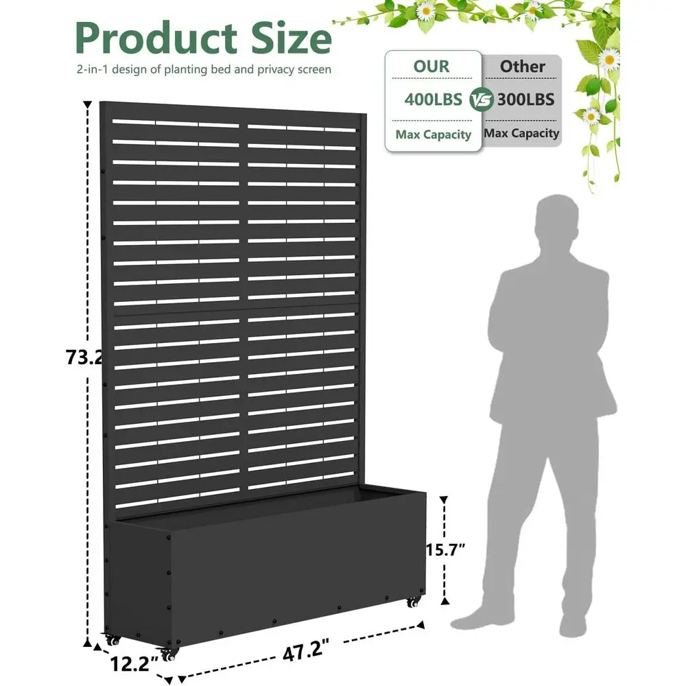 2-Pack Metal Planter Boxes with Trellis, 70.9x47.2x15.7 Large Raised Garden Beds, Drainage Holes, Ideal for Privacy, Climbing Pl