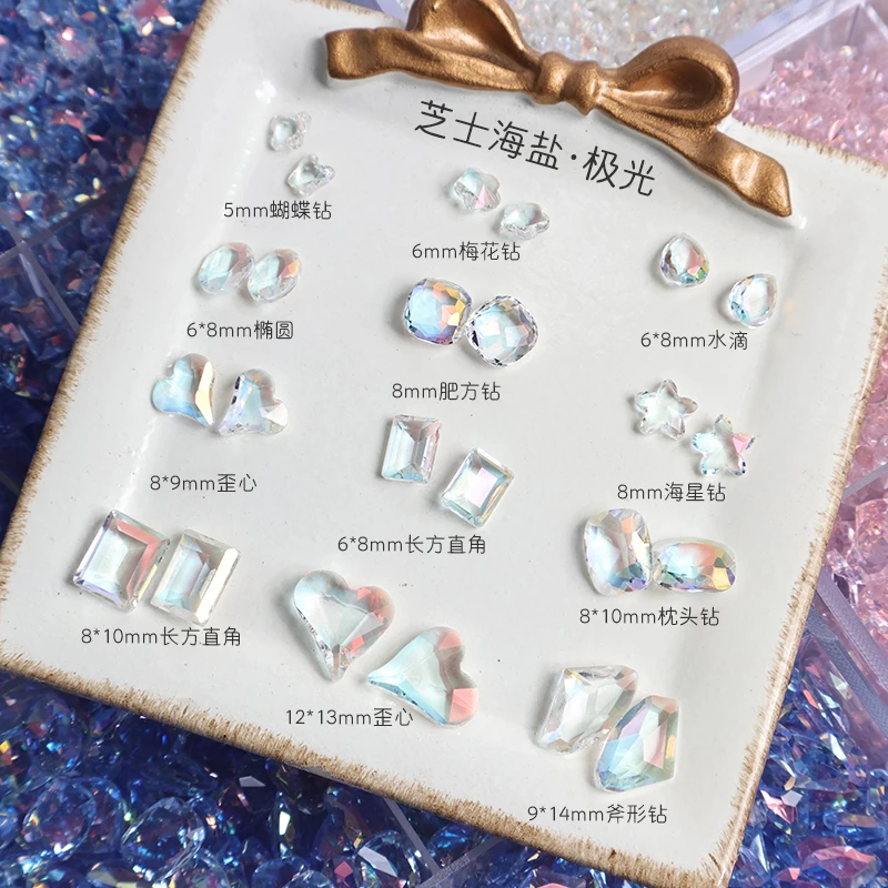 High Quality Transparent Aurora Pointed Bottom Glass Crystal Nail Art Rhinestone Hybrid 3D DIY Manicure Decoration Diamond