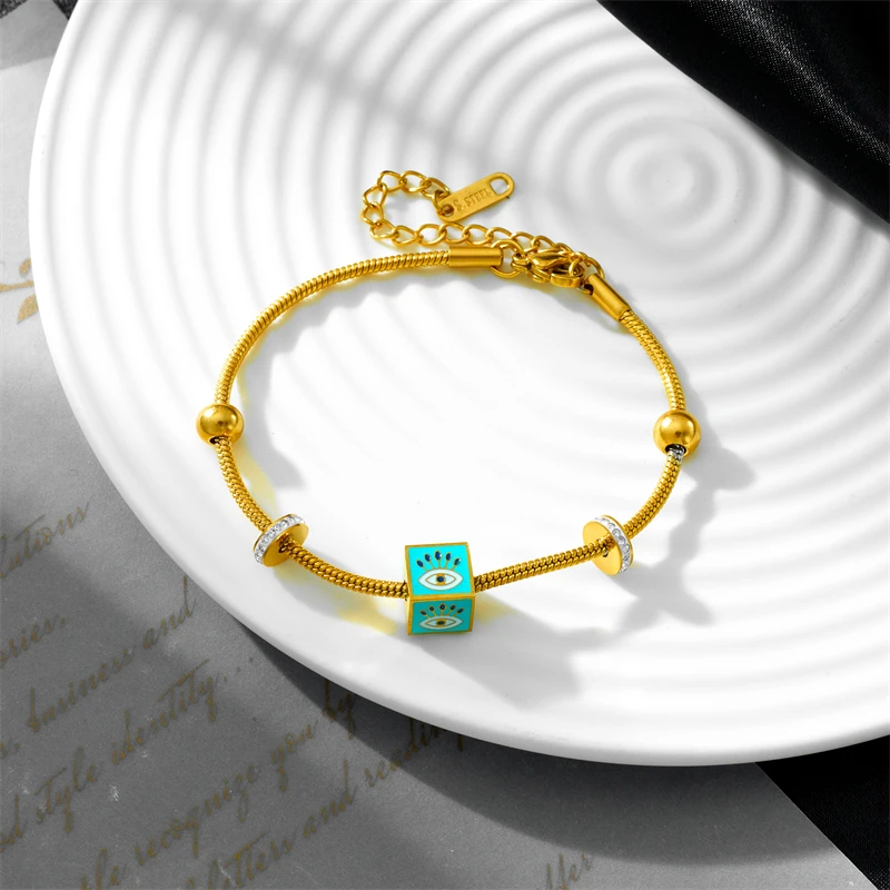 여성용 두꺼운 뱀 체인 팔찌, 316L 스테인리스 스틸, 파인 주얼리, 레트로 국가 스타일, 구슬 눈, 지르콘 참, 신상 패션