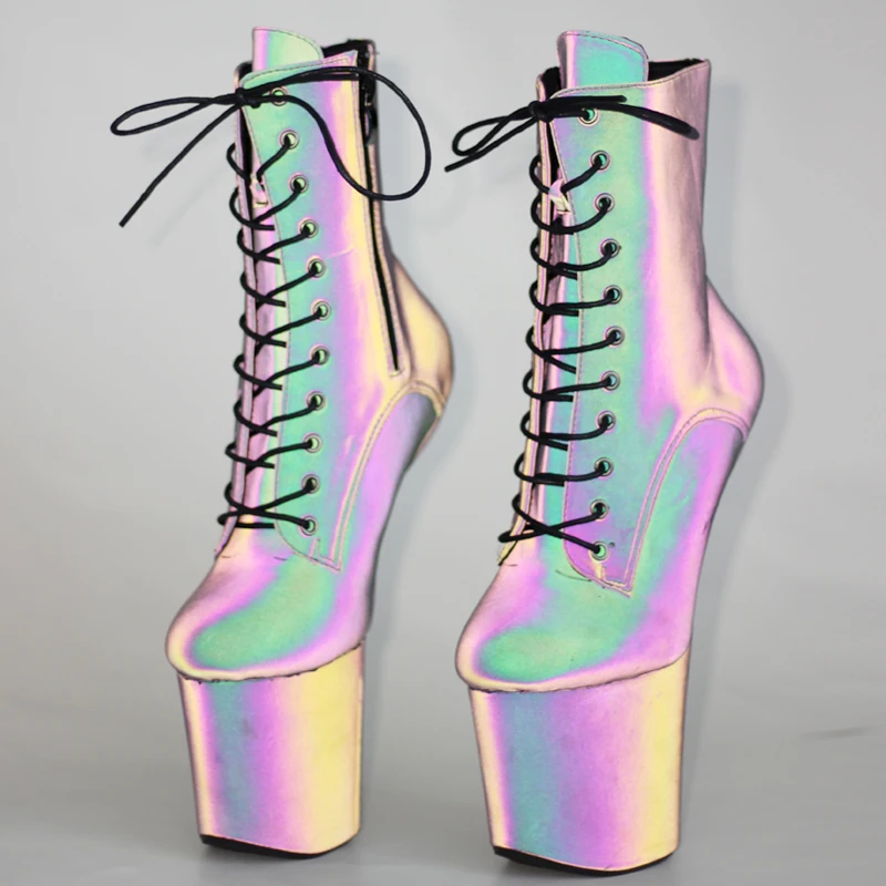 

Night Colorful Iridescence Reflective Ankle Boots Platform Stripper Sexy Exotic Pole Dancing Clubwear
