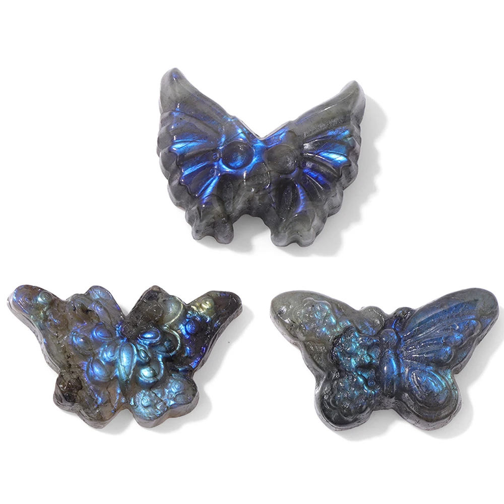 1PC Flashy Labradorite Butterfly Carving Stone Mystical Delights Gorgeous Halloween Decor Party Decoration Crafts Creative Gift