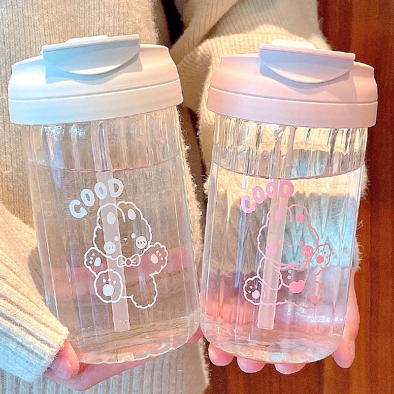 500ml Large Capacity Portable Straw Water Bottle Flower Tea Cup Handy Camper Bottle Food Grade Safety for Summer Outdoor Sports