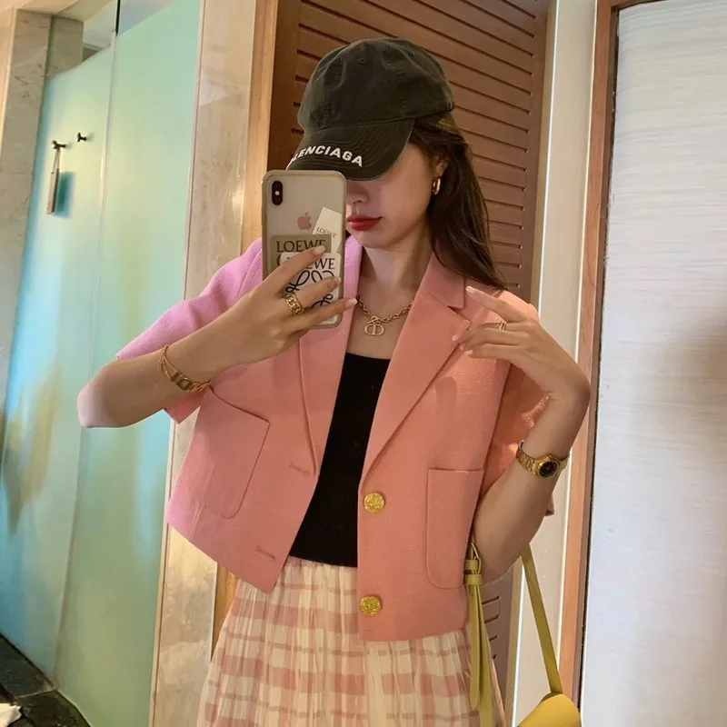 

Elegant Pink Short Sleeve Suit Women's Summer Fashion Lightweight Maturity Style Short Outerwear Personality Western Style To...