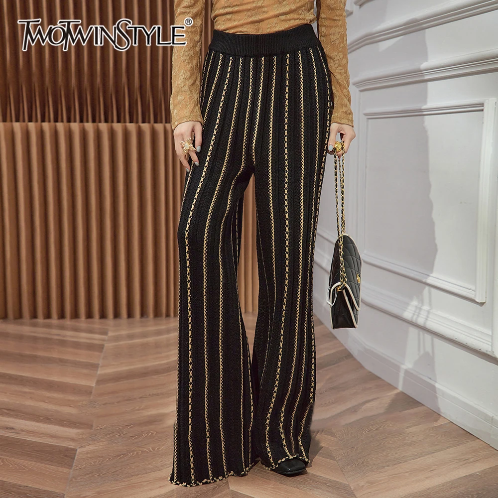 TWOTWINSTYLE Hit Color Striped Loose Chic Pant For Women High Waist Temperament Wide Leg Pant Female Fashion Style New Clothes