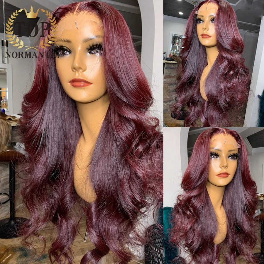 

Topnormantic 99J Color 13x4 Lace Front Wigs For Women Body Wave Remy Brazilian Human Hair Wig with Pre Plucked Hairline