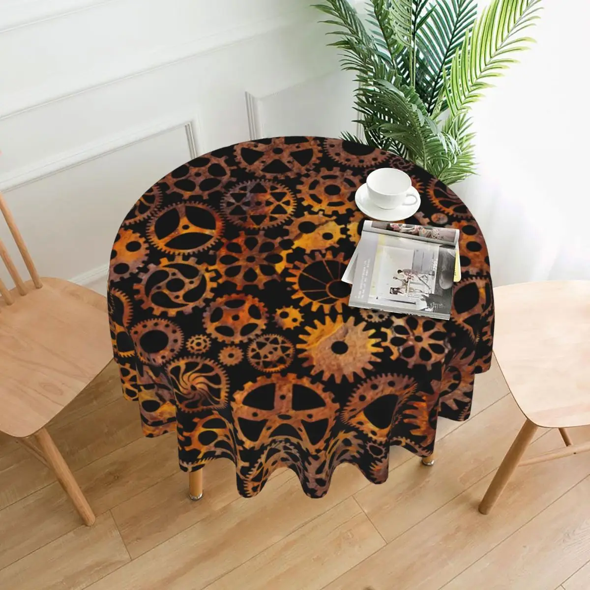 Steampunk Super Tablecloth Colorful Rusty Gears Modern Round Table Cloth For Home Party Dining Room Table Cover Table Decoration