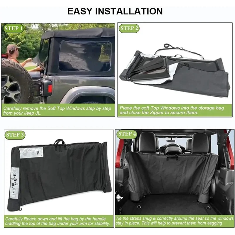

NEW-Car Soft Top Window Storage Bag For Jeep Wrangler JK/JKU JL JLU 2-Door & 4-Door Sahara Freedom Rubicon Replacement Accessori