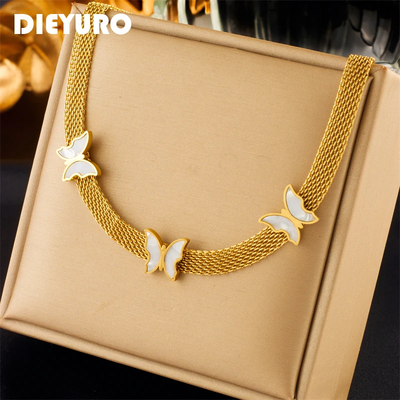 DIEYURO 316L Stainless Steel Butterfly Choker Necklace For Women New Fashion Girls Neck Chain Waterproof Jewelry Gifts Bijoux