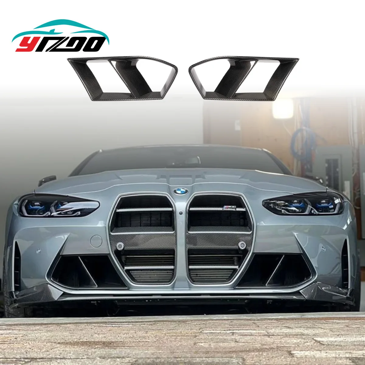 

For 2020+ BMW M3 M4 G8X Modification and Upgrade MP Style Dry Carbon Fiber Front Bumper Fog Light Frame Air Inlet