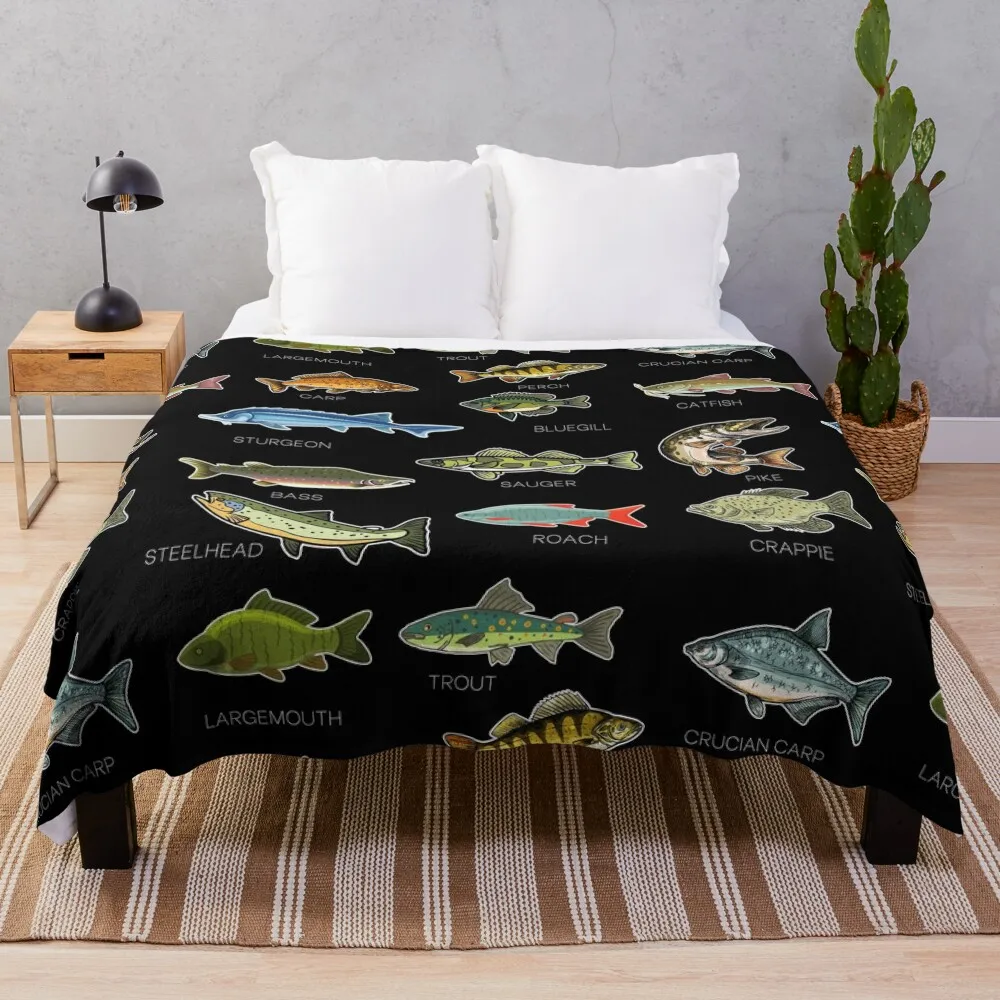 

Types Of Freshwater Fish Species Fishing Throw Blanket Breathable Lightweight Blanket for Adults Kids