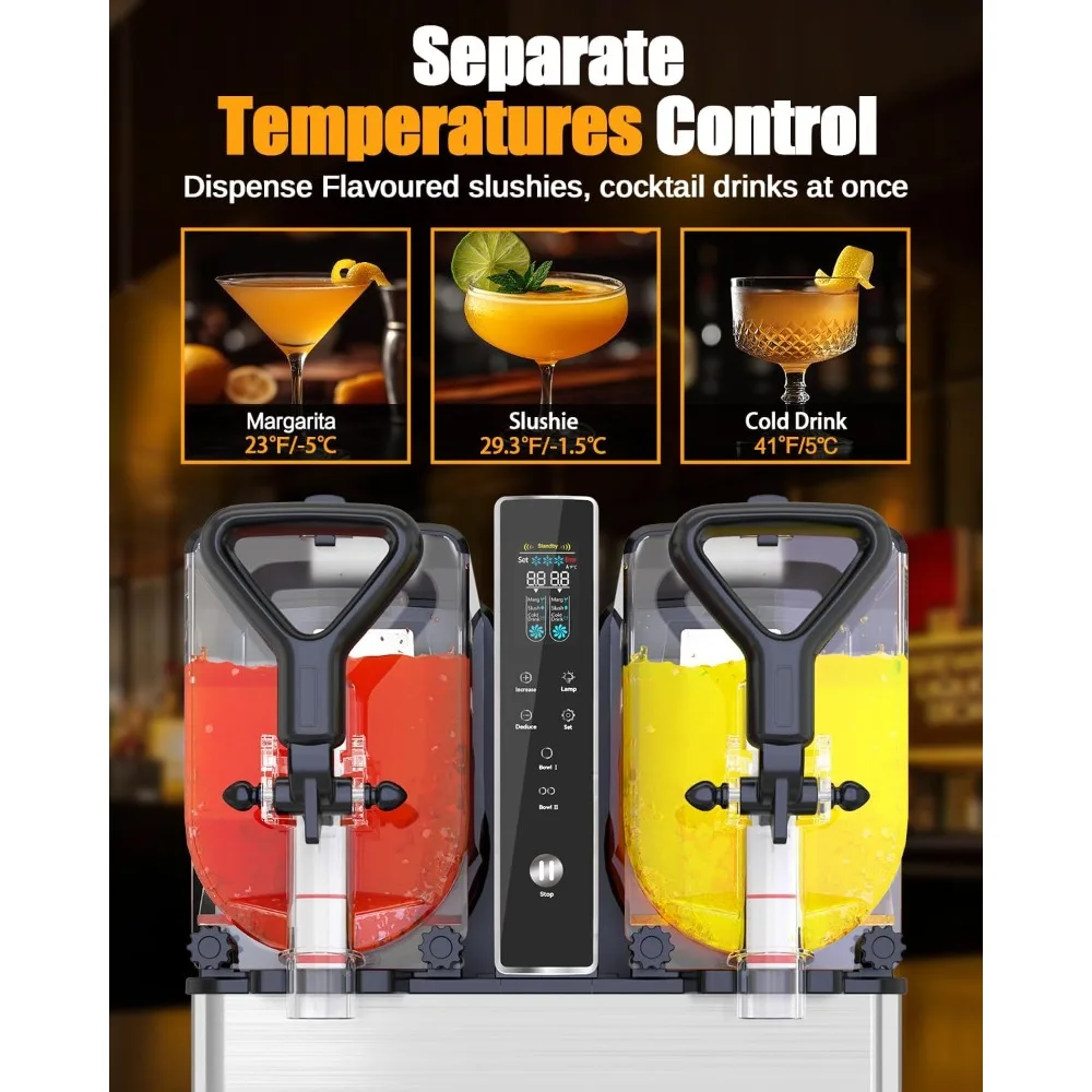 Slushie Machine, No Ice Needed, 0.8 Gallons x 2 Tank Margarita Machine with Food-Grade PC Tank for Margaritas Slushies Frozen Dr