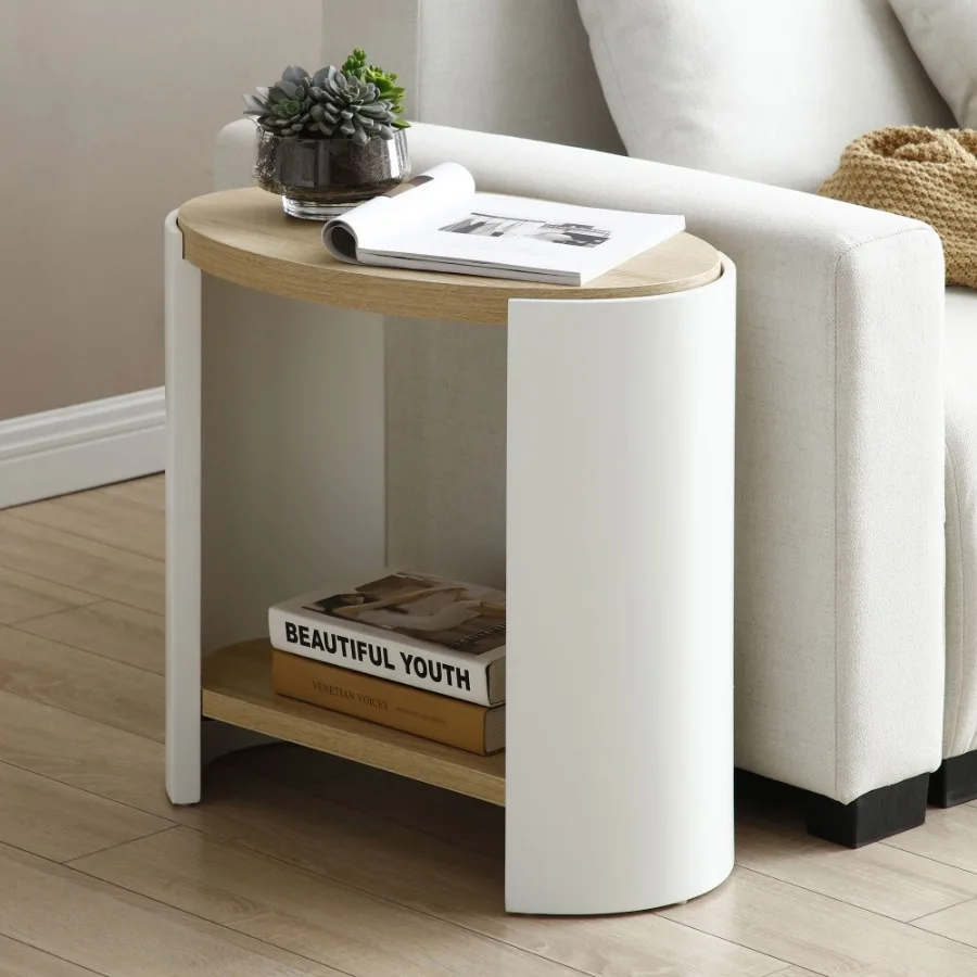 End Table Small Side Table Nightstand with 2Layer Storage Shelves Sofa Table for Small Spaces Living Room Bedroom Stable Frame