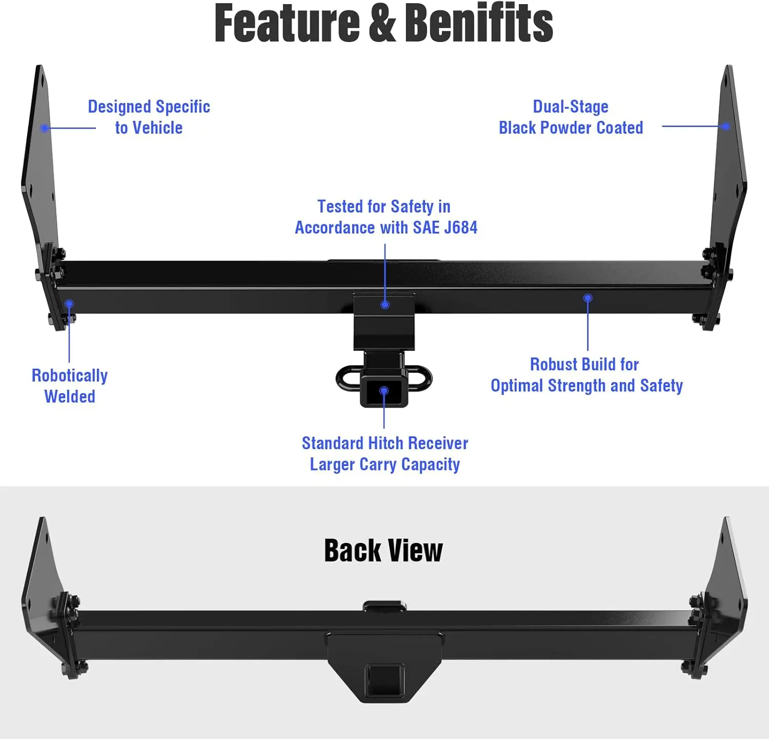 Rear Trailer Towing for SUV, Metal Material, Silver Color, 2 inch Towing Hitch with Cover