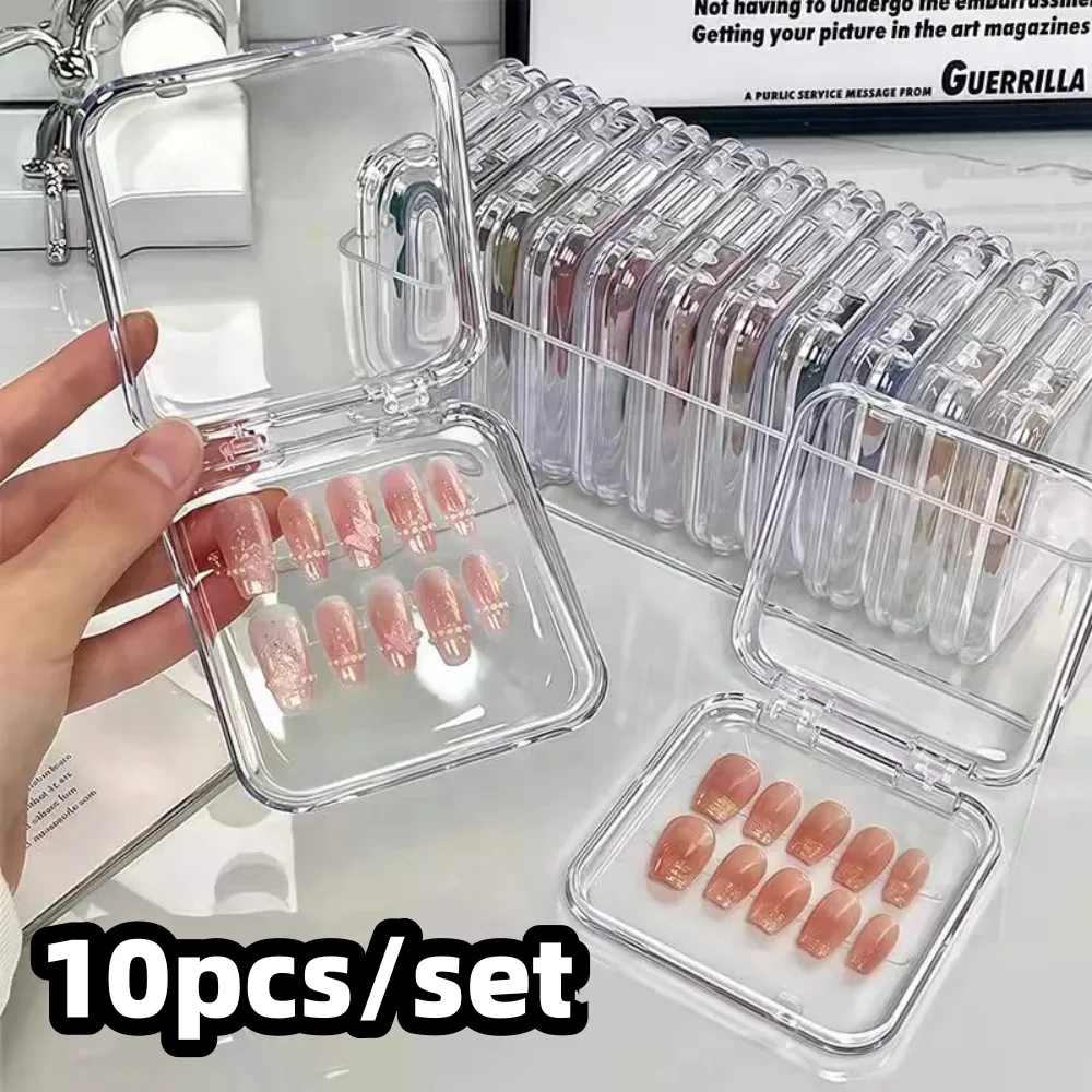 

10 шт., акриловые коробки для хранения ногтей с клейкими листами, прозрачные прозрачные коробки для ногтей, инструменты для хранения ювелирных изделий и аксессуары
