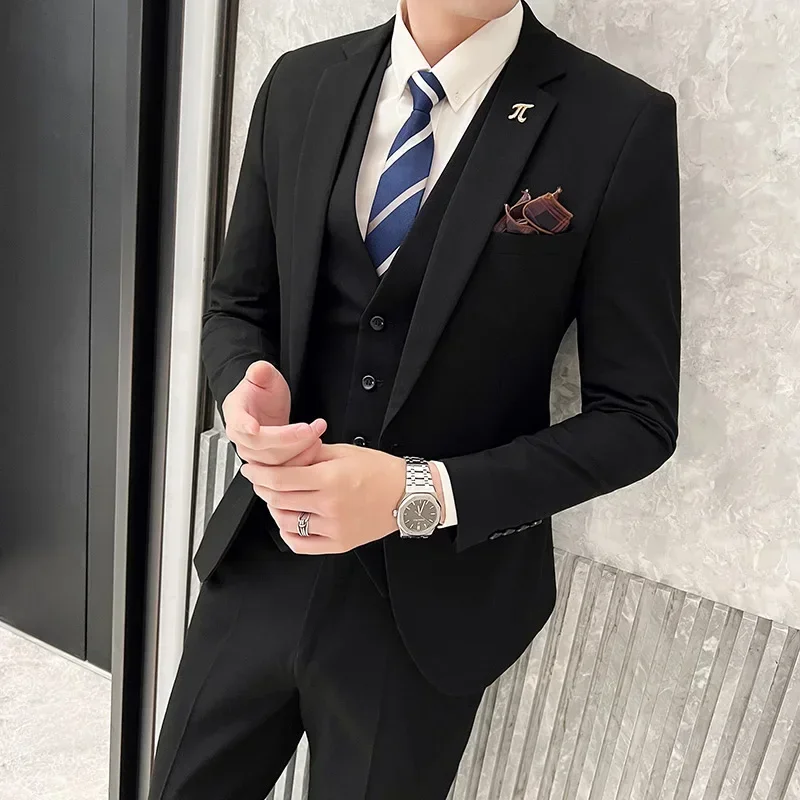 S-5XL Jacket Vest Pants Boutique Solid Color Casual Business Office Slim Mens Suit Groom Wedding Gown Blazer Waist Coat Trousers