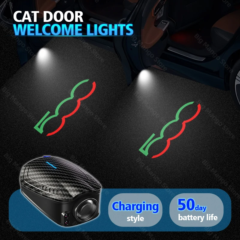 

For FIAT 500 500C 500L 500X 2pcs USB Rechargeable GT Line Logo Car Door HD LED Lamps Projector Courtesy Welcome Lights