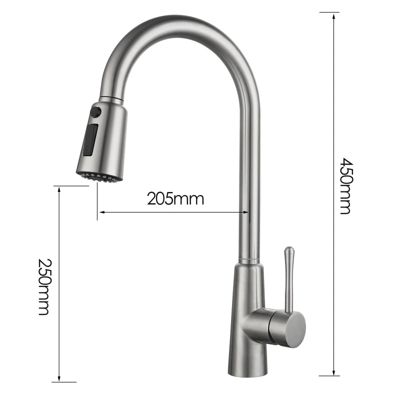 304 Stainless Steel Vegetable Washbasin, Pull-Out Cold And Hot Water Faucet, Sink, Three-Speed Shower Head, Kitchen Faucet, 360°