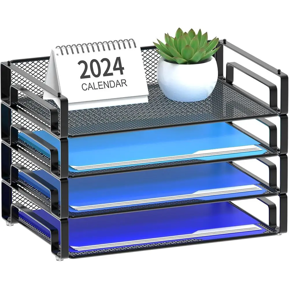 

4-пак. штабелируемый лоток для бумаги для писем, настольный органайзер для файлов, сортировщик бумаги для папок формата Letter/A4, документы, изготовленная из сетки